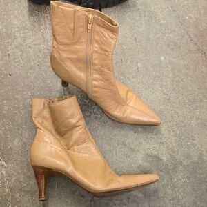 Genuine leather pointy toe camel Tan Leather Ankle Boots‎ booties